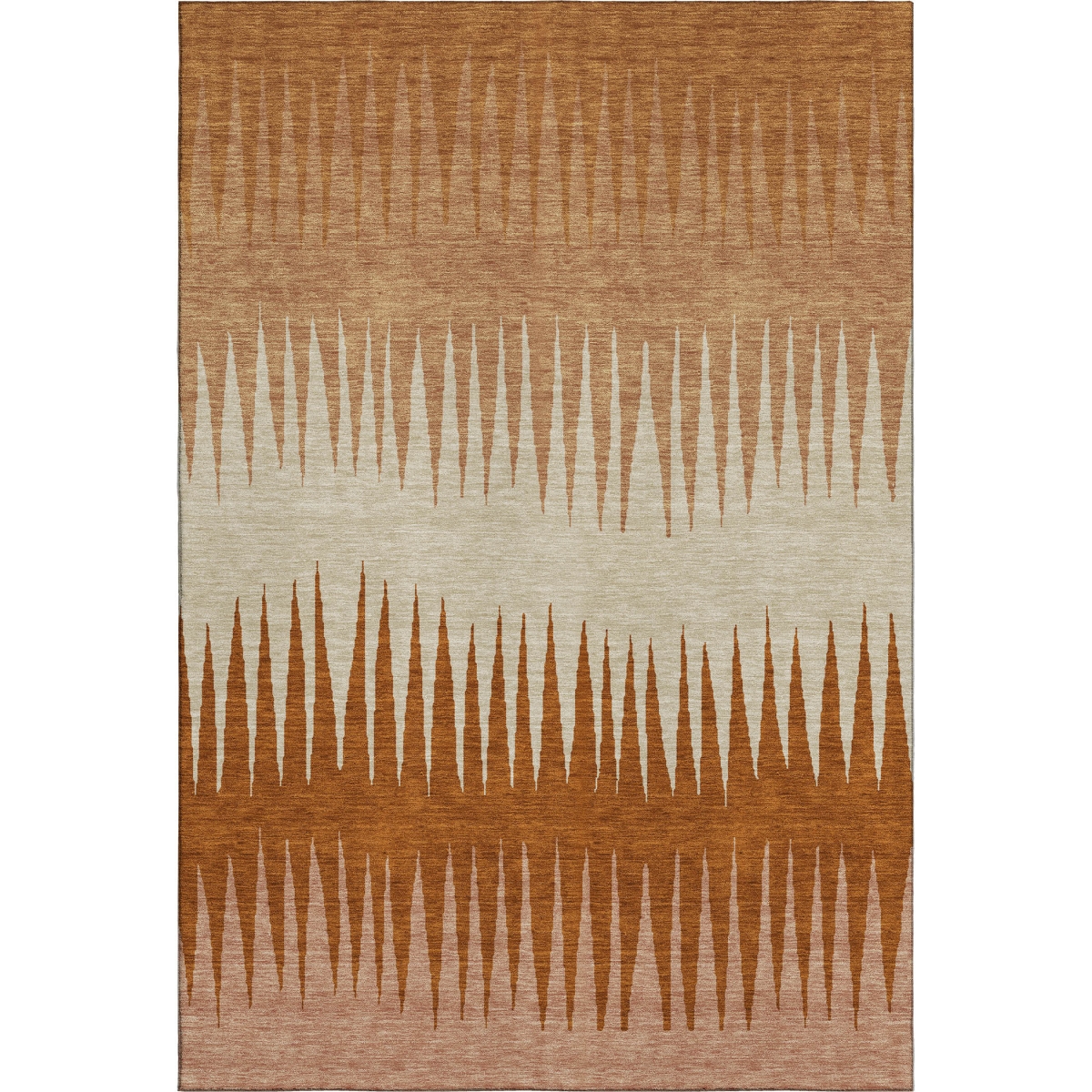670381 10 x 14 ft. Copper & Beige Striped Washable Machine Made Rectangle Area Rug with UV Protection