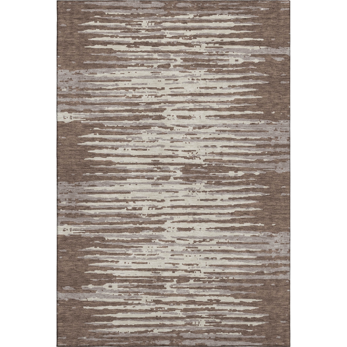 670535 8 x 10 ft. Brown & Ivory Striped Transitional Washable Machine Made Rectangle Area Rug with UV Protection