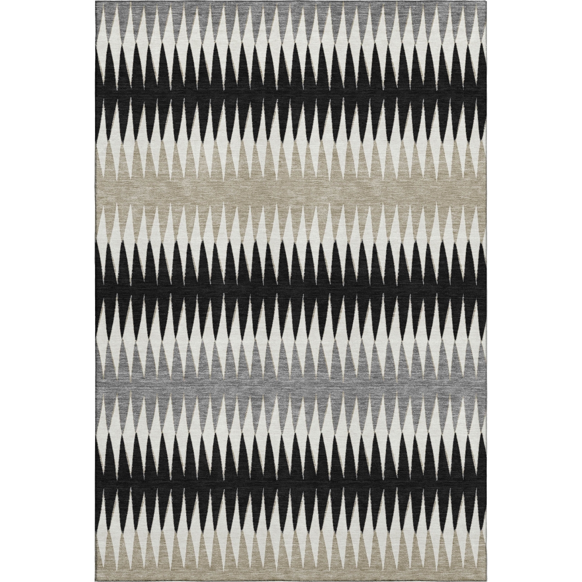 668954 5 x 8 ft. Black Gray & Ivory Striped Transitional Washable Machine Made Rectangle Area Rug with UV Protection