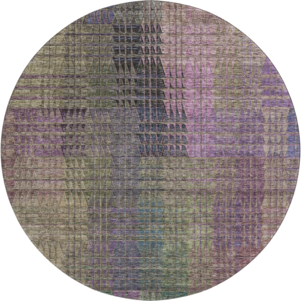 666774 8 ft. Plum Green & Brown Abstract Geometric Washable Round Area Rug with UV Protection