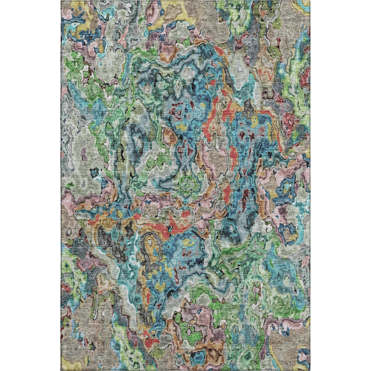666793 8 x 10 ft. Blue, Orange & Green Abstract Washable Machine Made Rectangle Area Rug with UV Protection