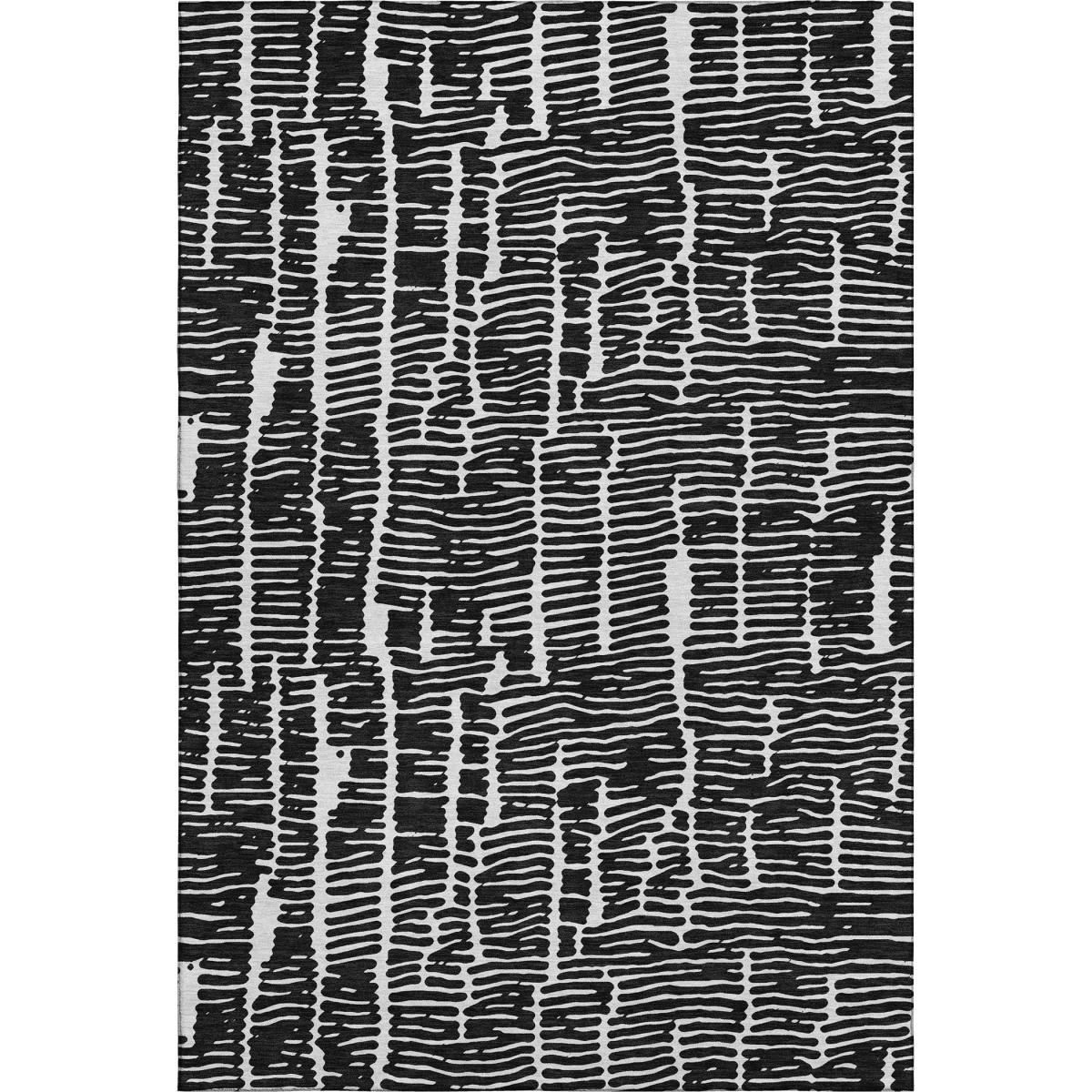 666840 8 x 10 ft. Black & Ivory Vermicular Washable Machine Made Rectangle Area Rug with UV Protection