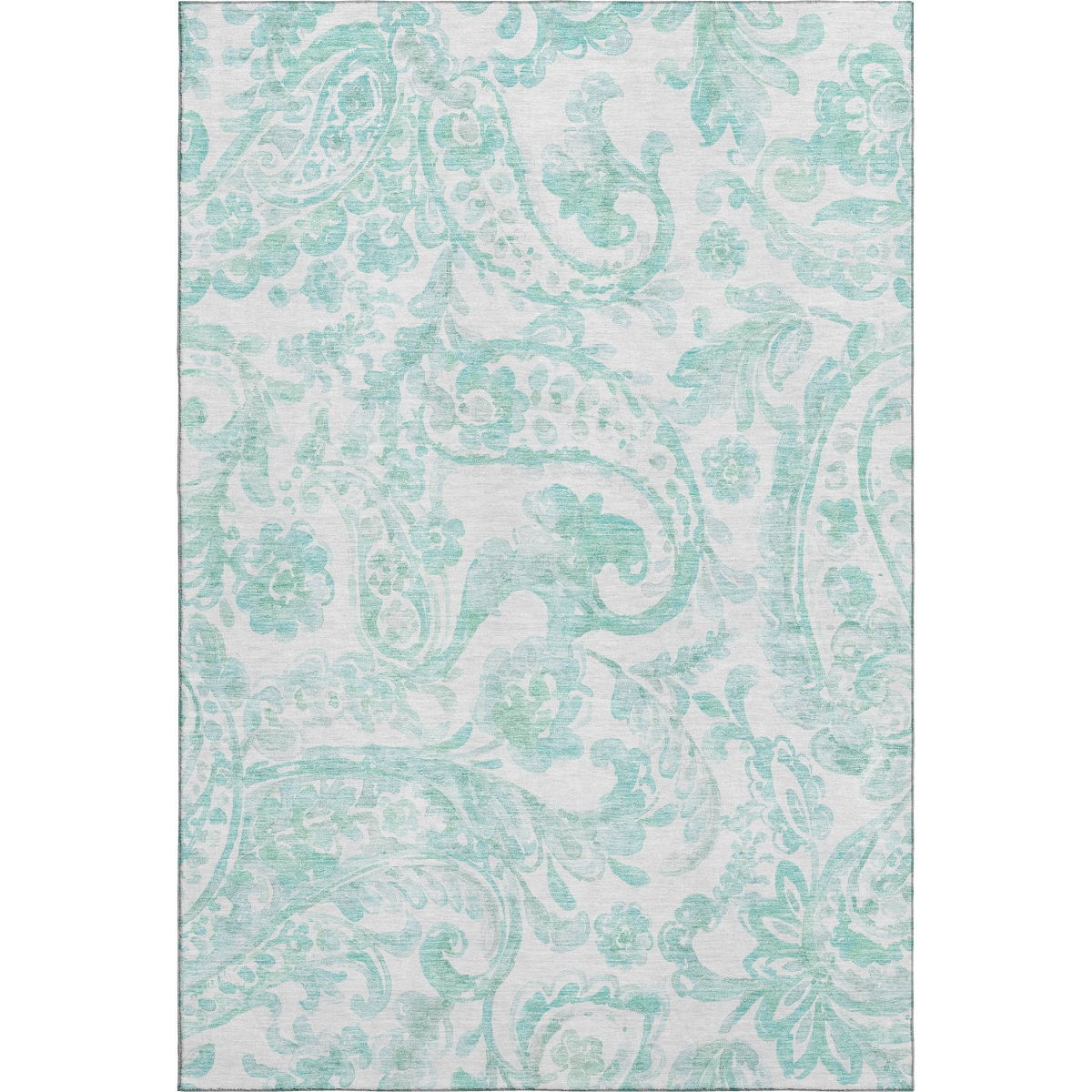 667018 10 x 14 ft. Turquoise & Ivory Paisley Transitional Washable Machine Made Rectangle Area Rug with UV Protection