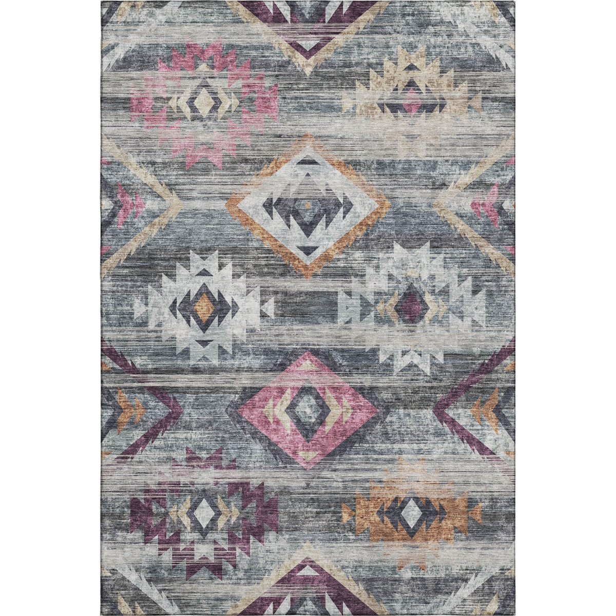 667029 9 x 12 ft. Gray Gold & Blush Southwestern Washable Machine Made Rectangle Area Rug with UV Protection