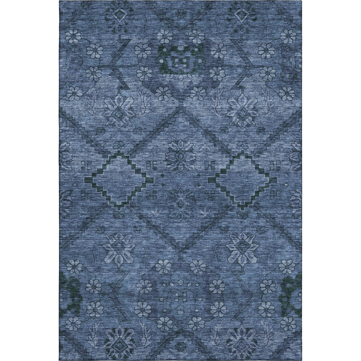 667244 8 x 10 ft. Navy Blue & Gray Floral Washable Machine Made Rectangle Area Rug with UV Protection