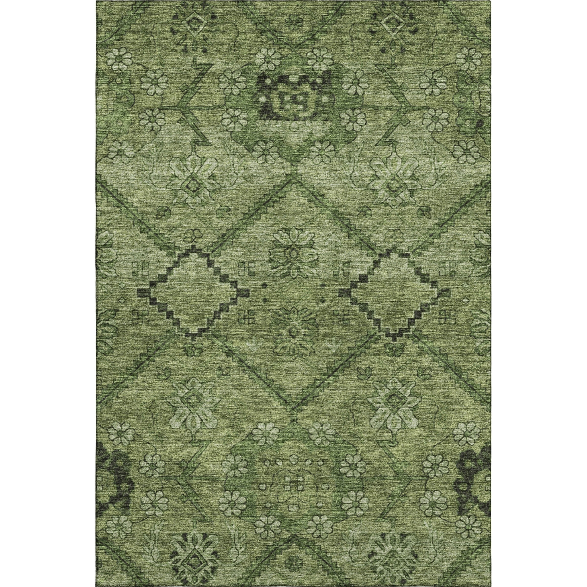 667252 10 x 14 ft. Olive Green & Gray Floral Transitional Washable Machine Made Rectangle Area Rug with UV Protection