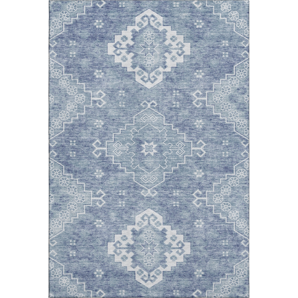 667404 5 x 8 ft. Blue & Ivory Medallion Traditional Washable Machine Made Rectangle Area Rug with UV Protection