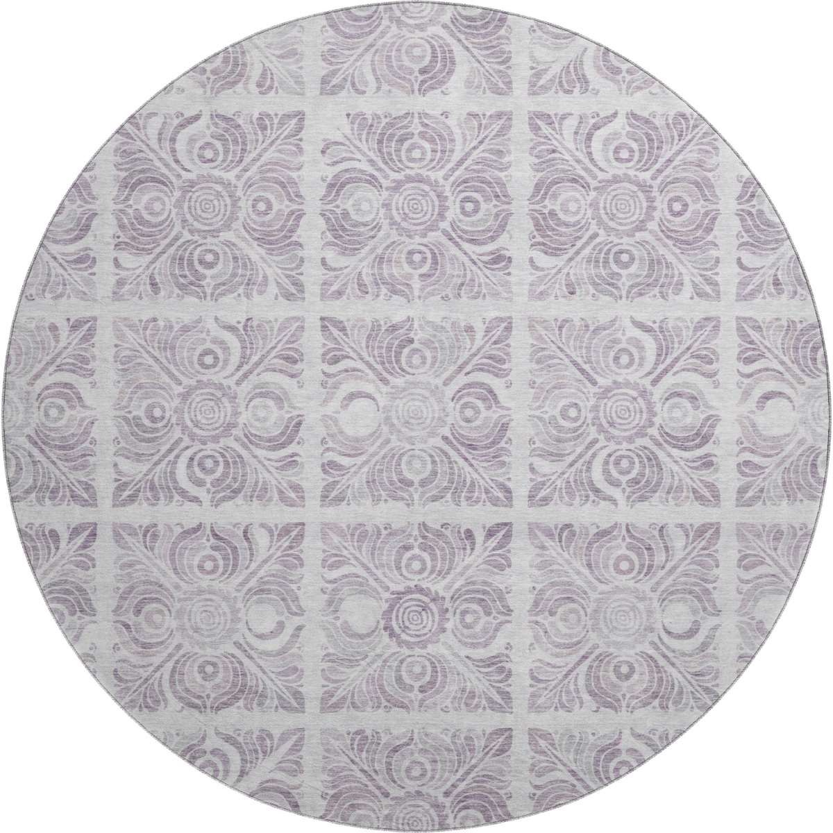 667780 8 ft. Lavender & Ivory Medallion Transitional Washable Round Area Rug with UV Protection