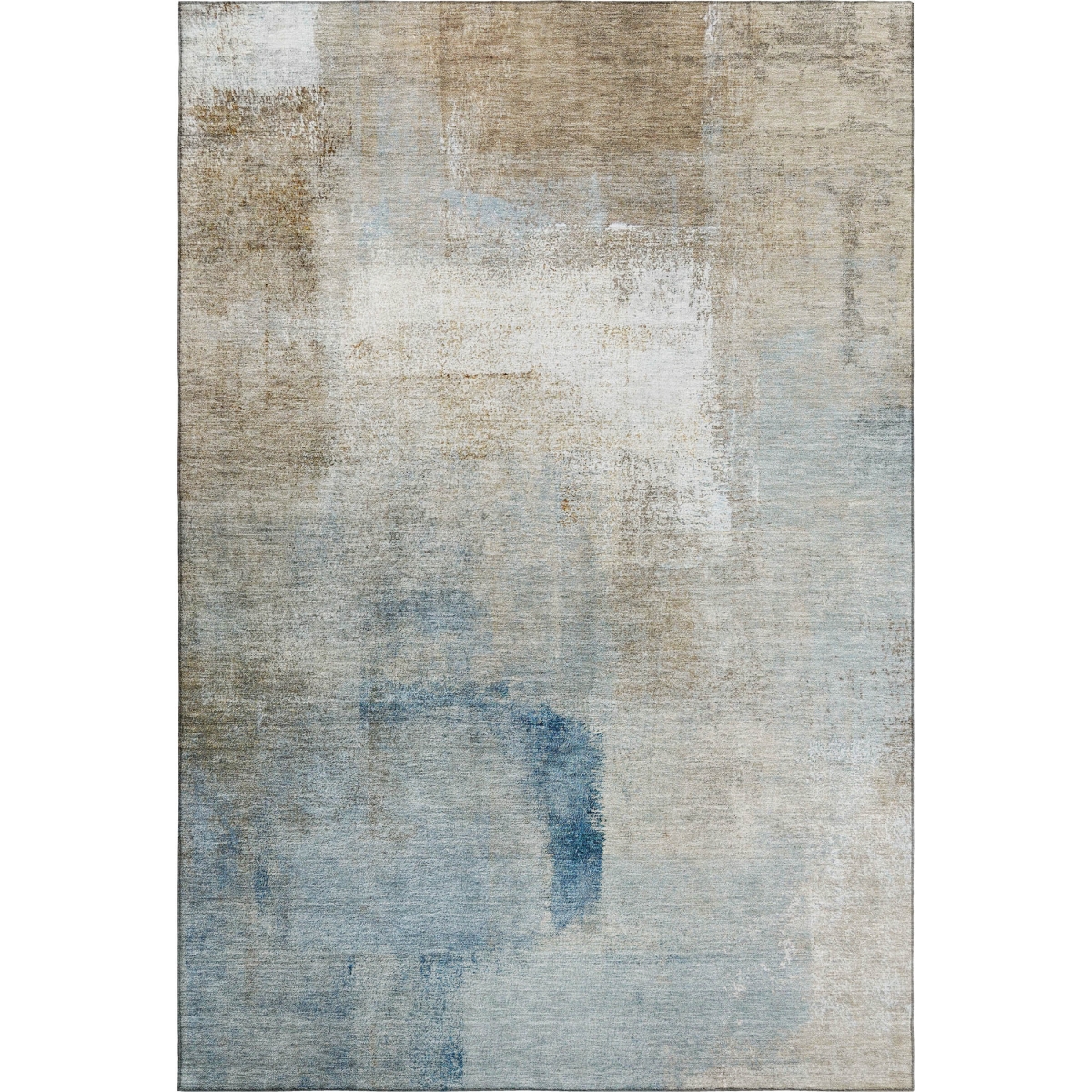 665292 5 x 8 ft. Taupe Blue & Ivory Abstract Washable Machine Made Rectangle Area Rug with UV Protection