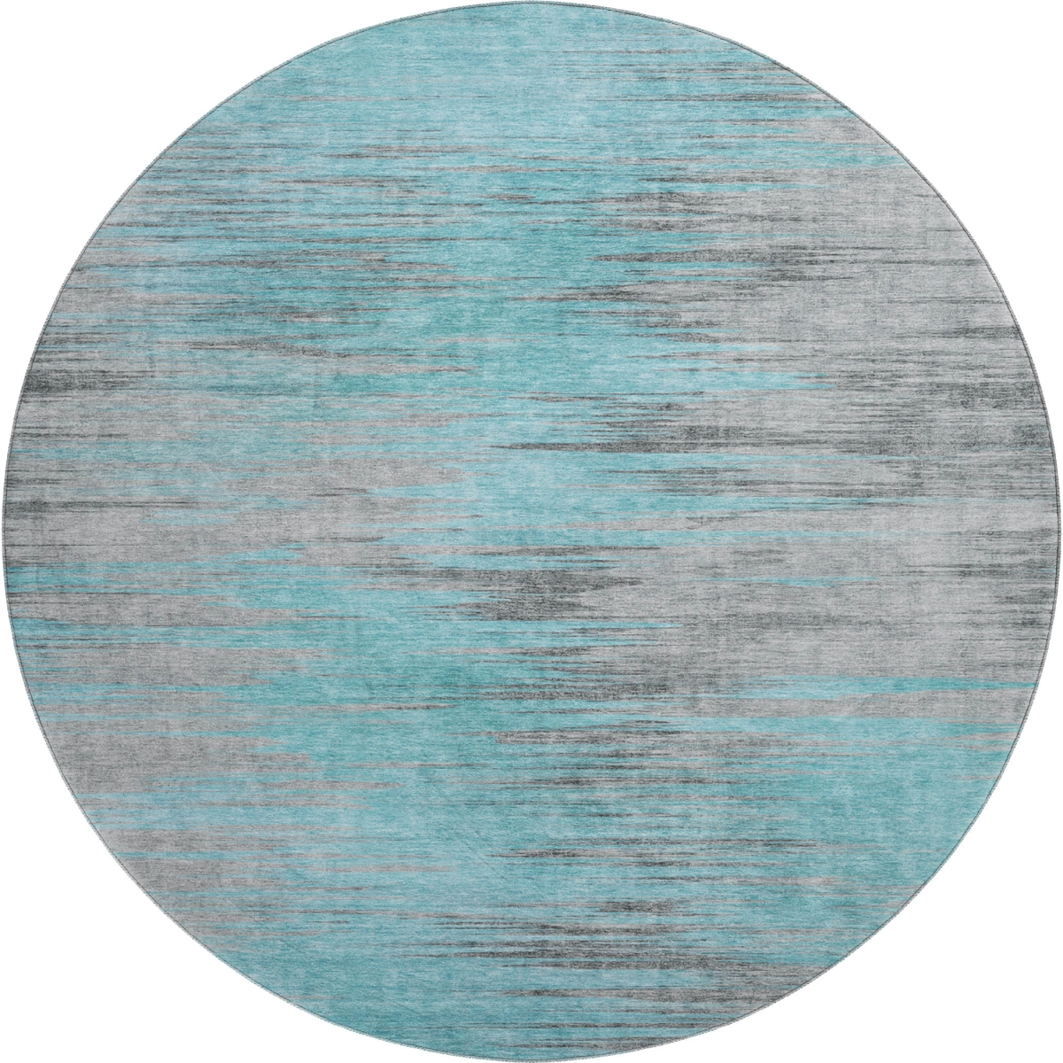 665540 8 ft. Teal & Gray Abstract Transitional Washable Round Area Rug with UV Protection