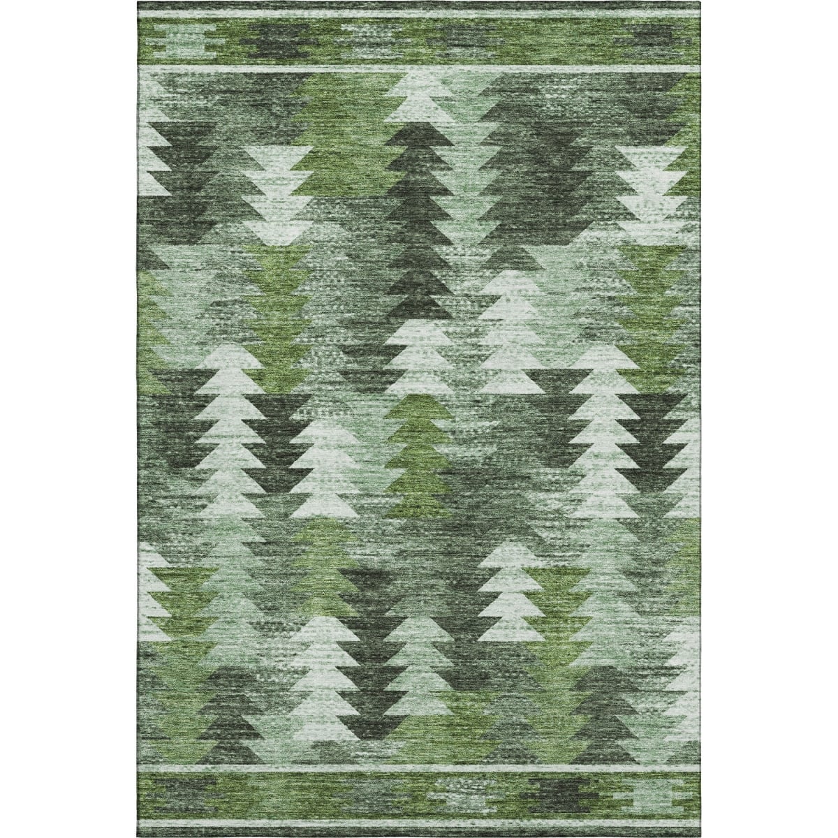 665703 8 x 10 ft. Olive Green, Ivory & Gray Southwestern Washable Machine Made Rectangle Area Rug with UV Protection
