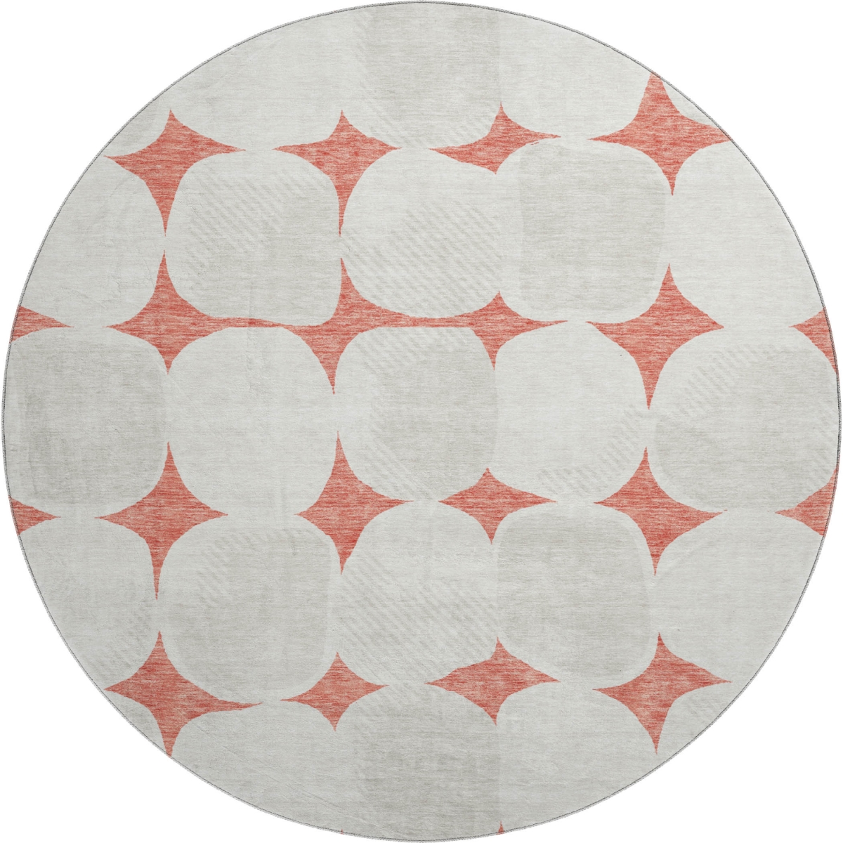 669231 8 ft. Salmon & Ivory Abstract Geometric Transitional Washable Round Area Rug with UV Protection