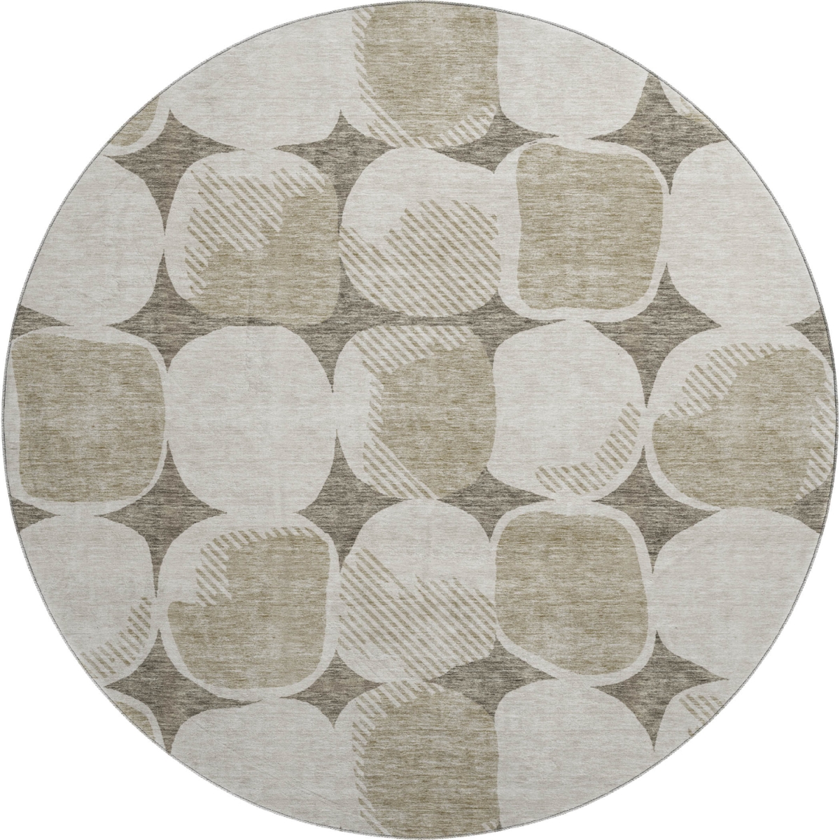 669237 8 ft. Taupe & Beige Abstract Geometric Transitional Washable Round Area Rug with UV Protection