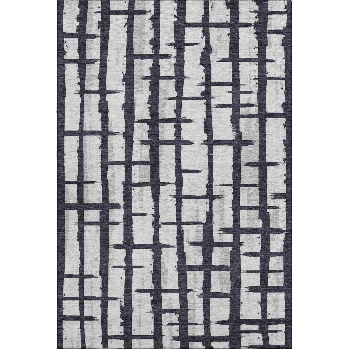 669348 10 x 14 ft. Black & Silver Striped Transitional Washable Machine Made Rectangle Area Rug with UV Protection