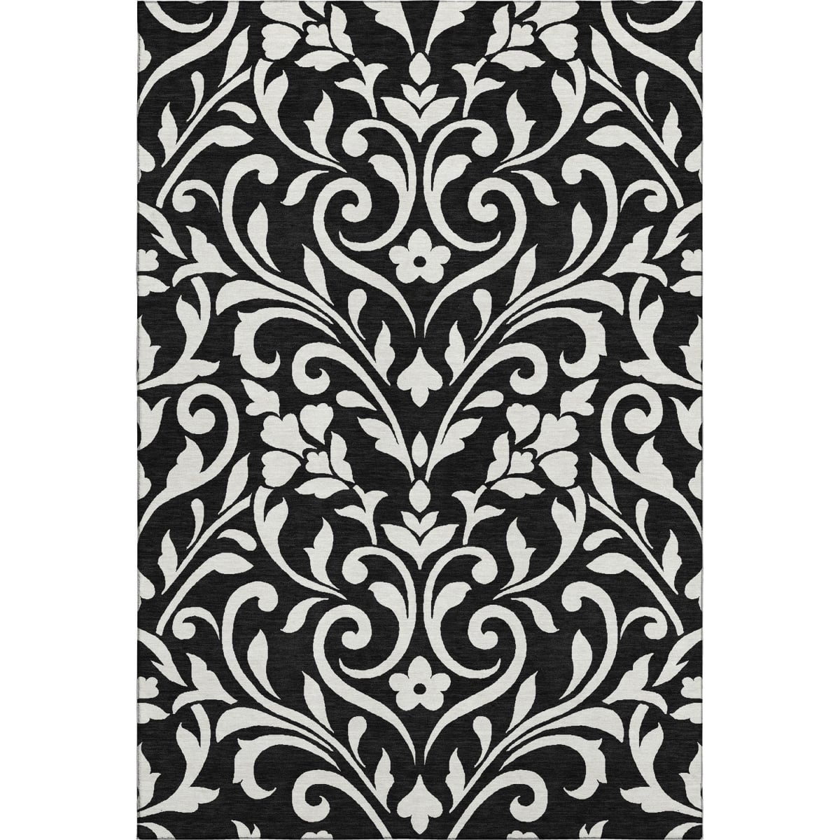 669587 9 x 12 ft. Black & Ivory Floral Transitional Washable Machine Made Rectangle Area Rug with UV Protection