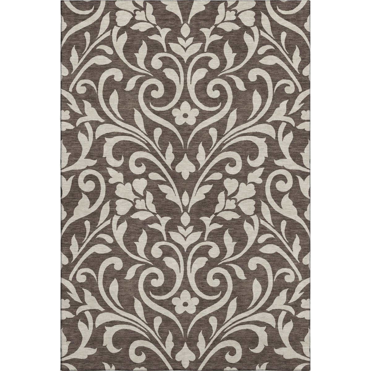 669594 10 x 14 ft. Chocolate & Beige Floral Transitional Washable Machine Made Rectangle Area Rug with UV Protection