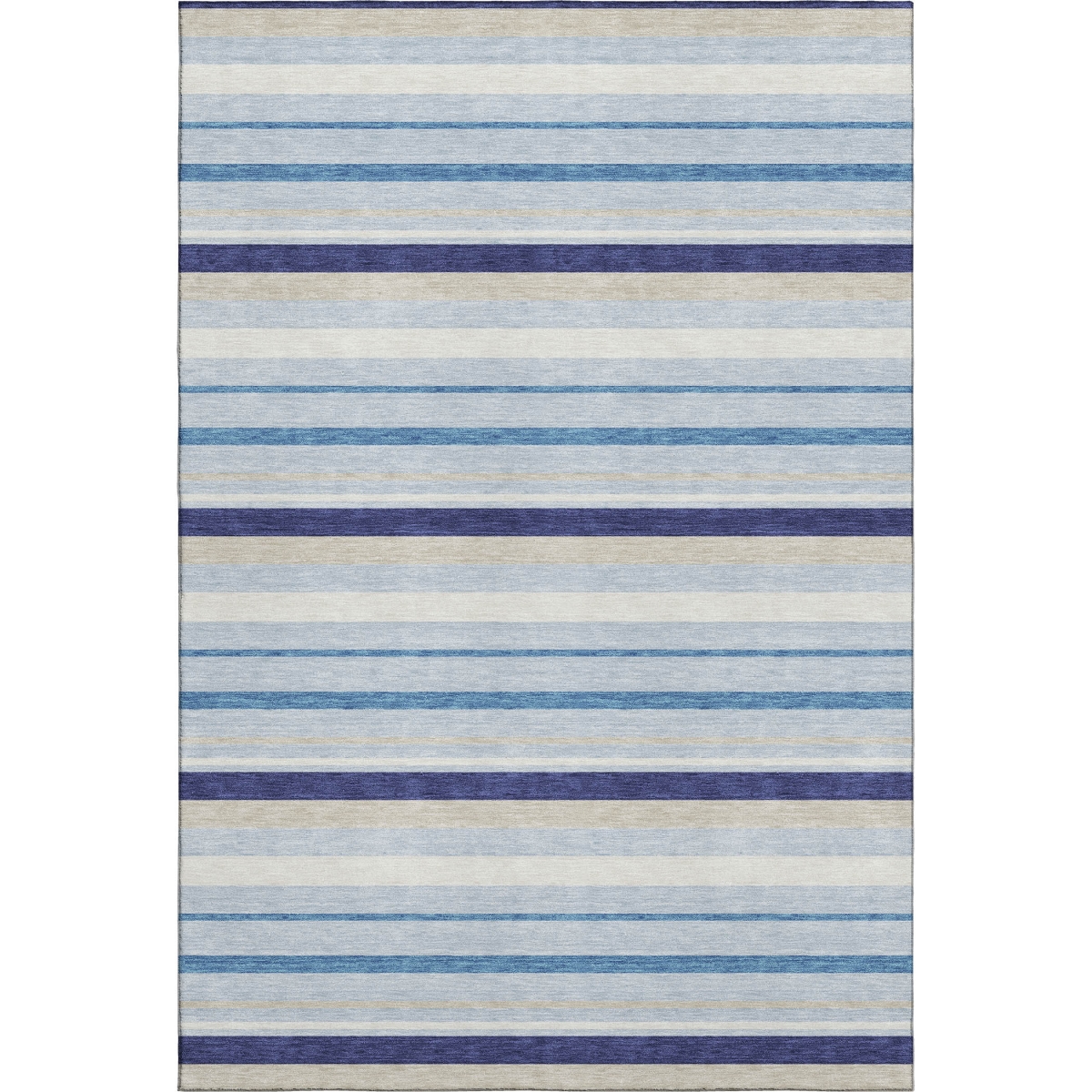 669906 9 x 12 ft. Blue, Ivory & Beige Striped Washable Machine Made Rectangle Area Rug with UV Protection