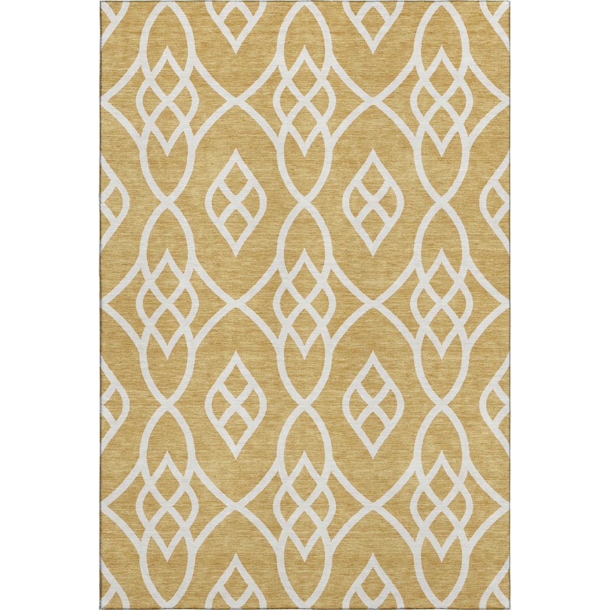 670261 10 x 14 ft. Gold & Ivory Trellis Washable Machine Made Rectangle Area Rug with UV Protection