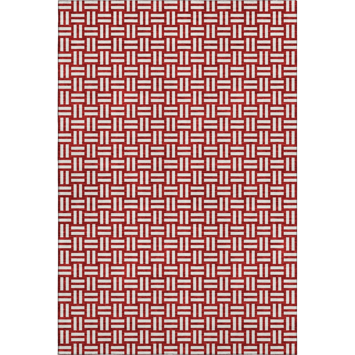673575 5 x 8 ft. Red & Ivory Abstract Geometric Washable Machine Made Rectangle Area Rug with UV Protection