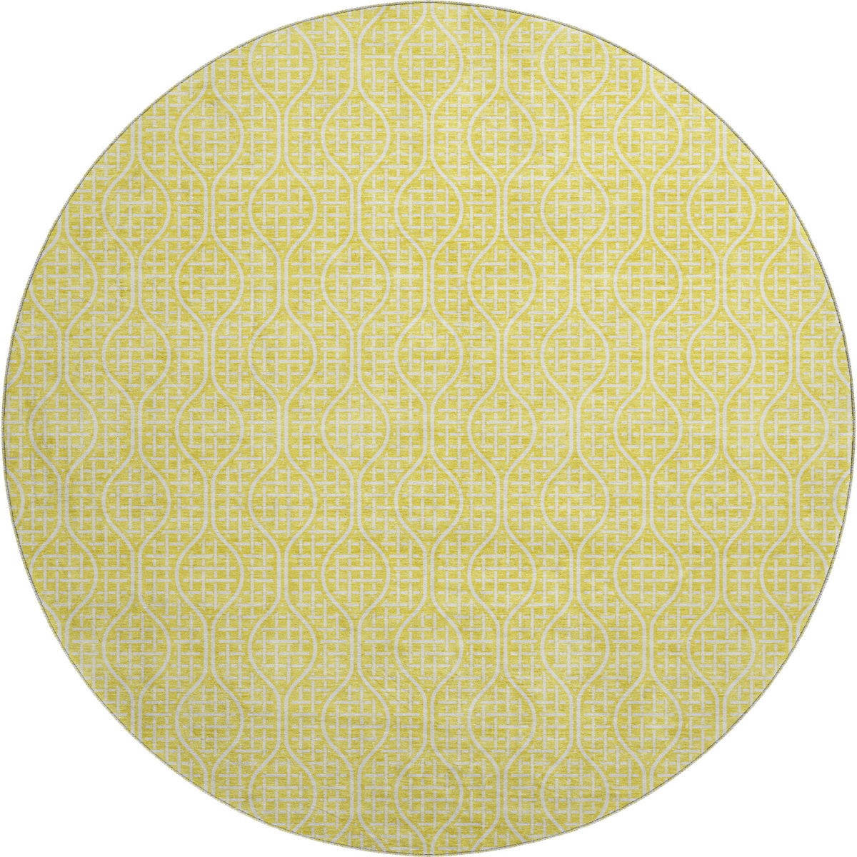 673678 8 ft. Yellow & Ivory Geometric Transitional Washable Round Area Rug with UV Protection