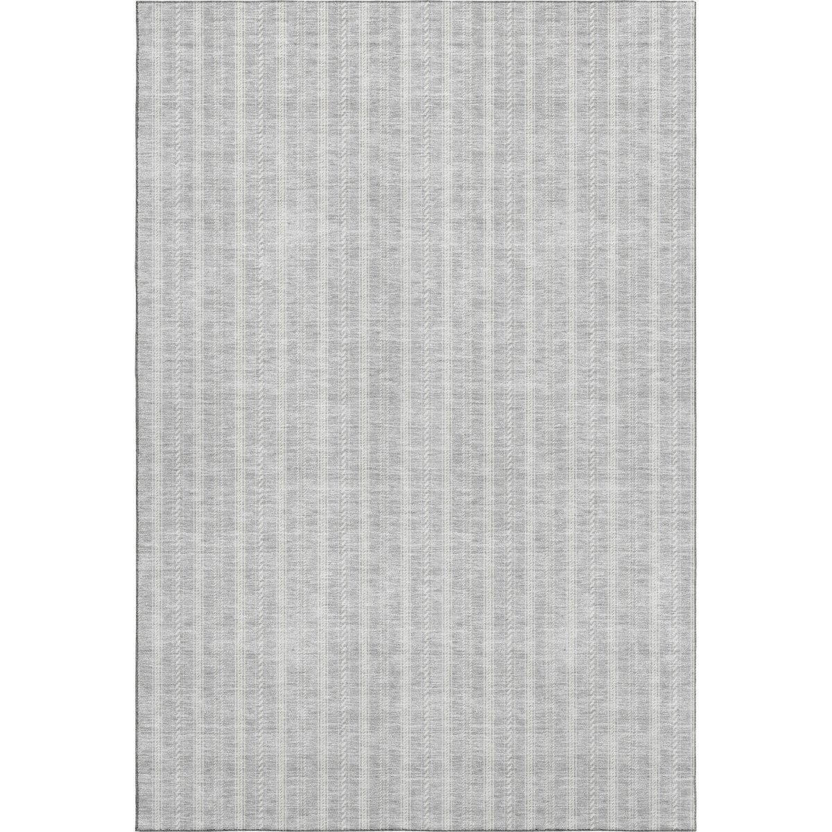 673877 8 x 10 ft. Silver & Ivory Striped Transitional Washable Machine Made Rectangle Area Rug with UV Protection