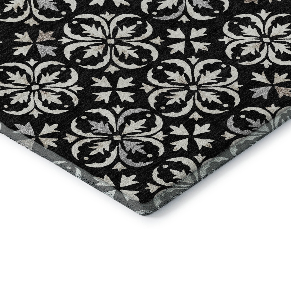 673908 9 x 12 ft. Black & Ivory Floral Transitional Washable Machine Made Rectangle Area Rug with UV Protection