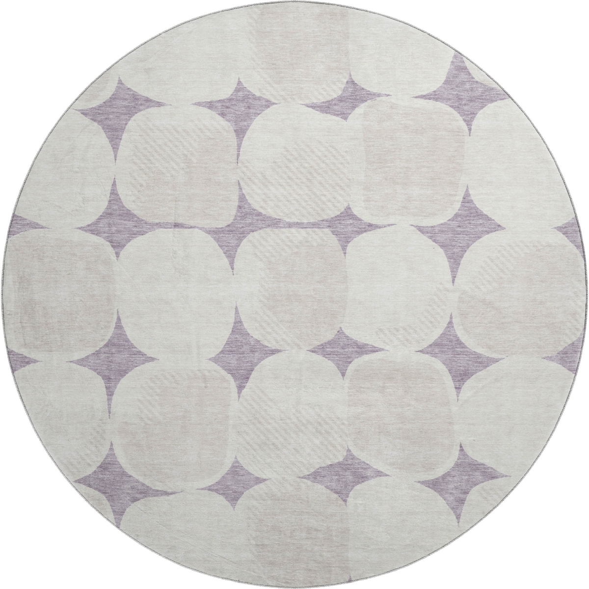 669207 8 ft. Lavender & Ivory Abstract Geometric Transitional Washable Round Area Rug with UV Protection