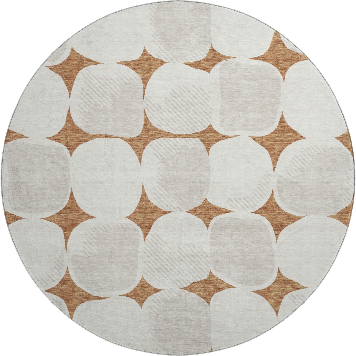 669219 8 ft. Rust & Ivory Abstract Geometric Transitional Washable Round Area Rug with UV Protection