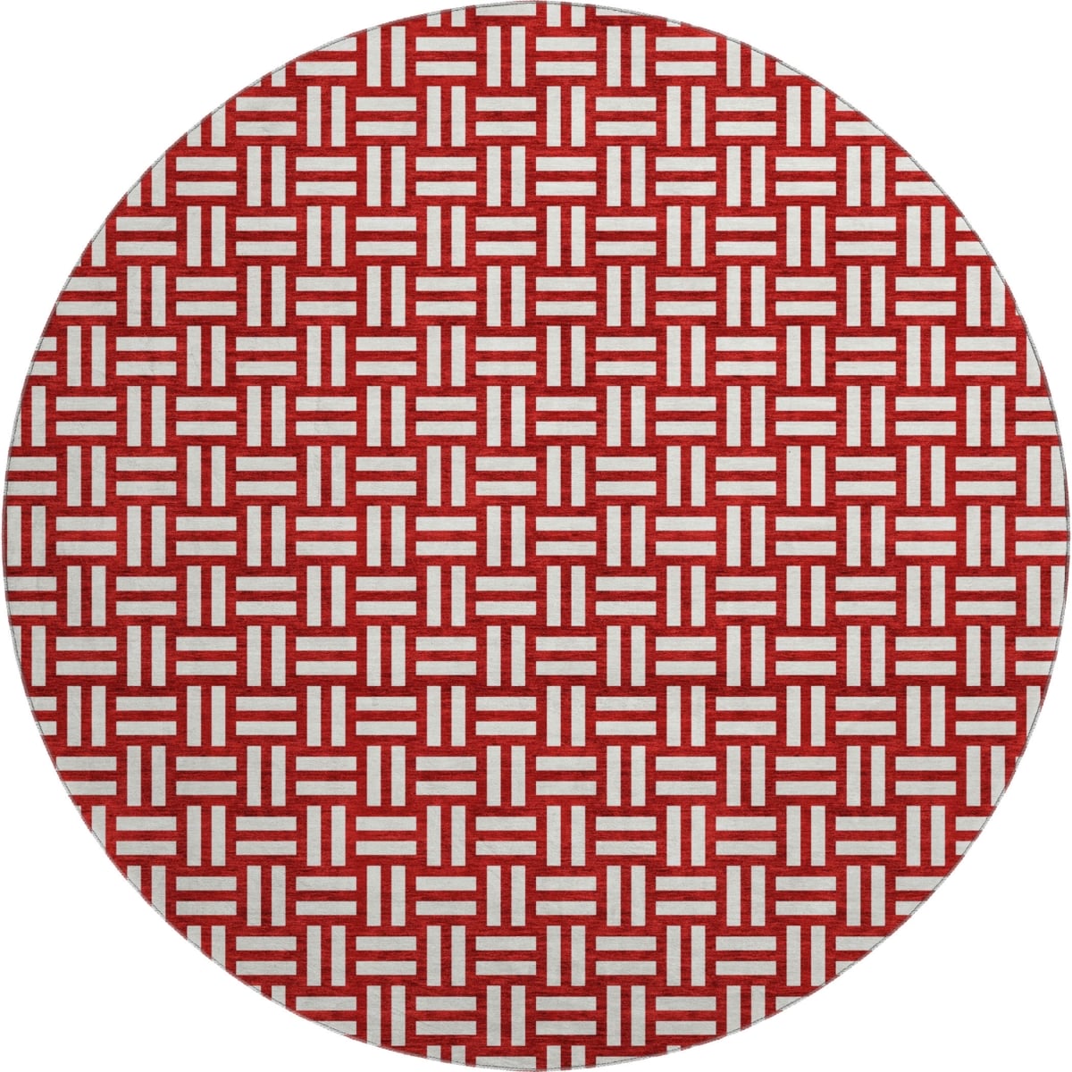 673576 8 ft. Red & Ivory Abstract Geometric Washable Round Area Rug with UV Protection