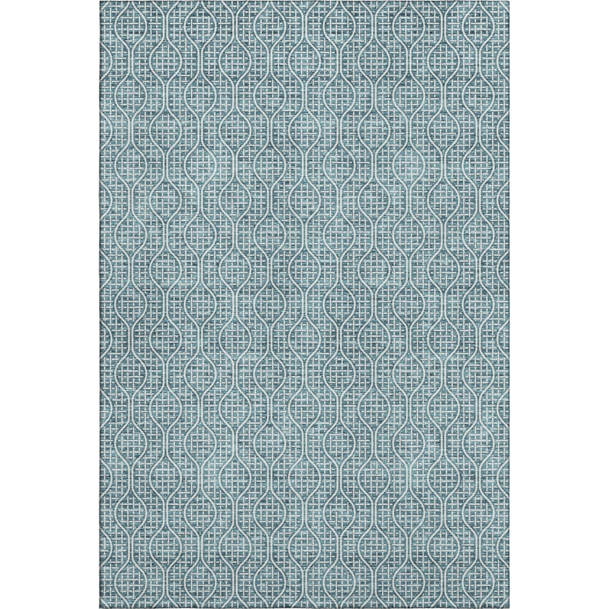 673671 5 x 8 ft. Teal & Ivory Geometric Transitional Washable Machine Made Rectangle Area Rug with UV Protection