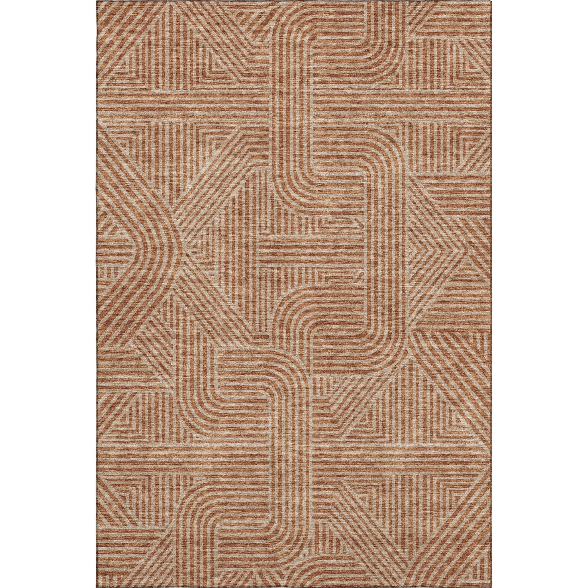 672947 10 x 14 ft. Terra Cotta & Beige Abstract Geometric Transitional Washable Machine Made Rectangle Area Rug with UV Protection