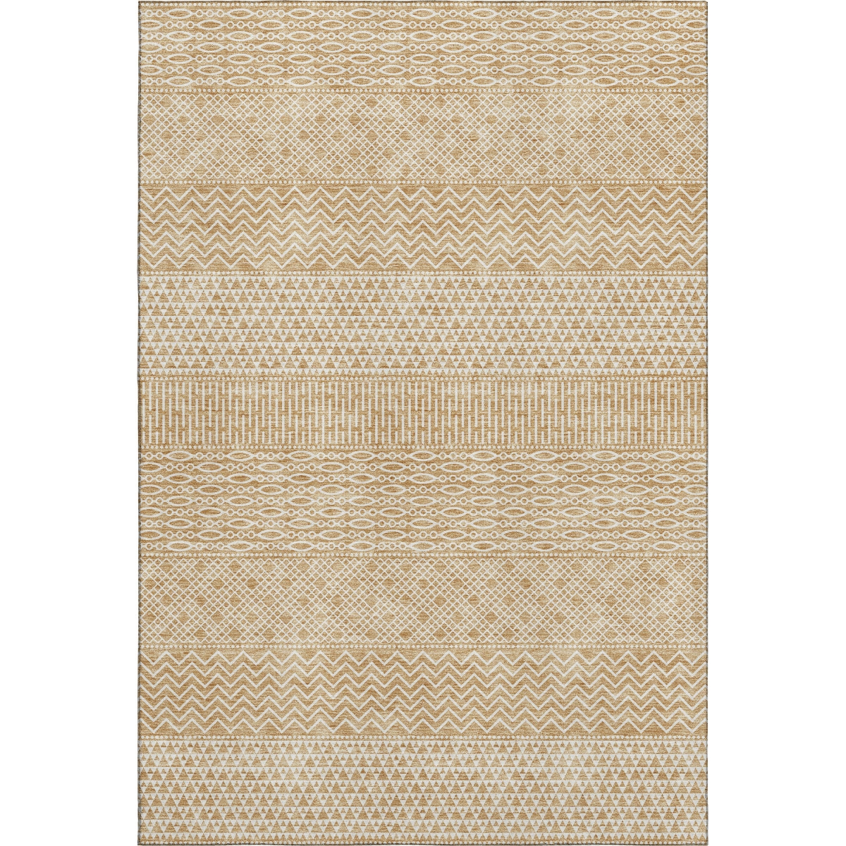 674774 5 x 8 ft. Gold & Ivory Striped Transitional Washable Machine Made Rectangle Area Rug with UV Protection
