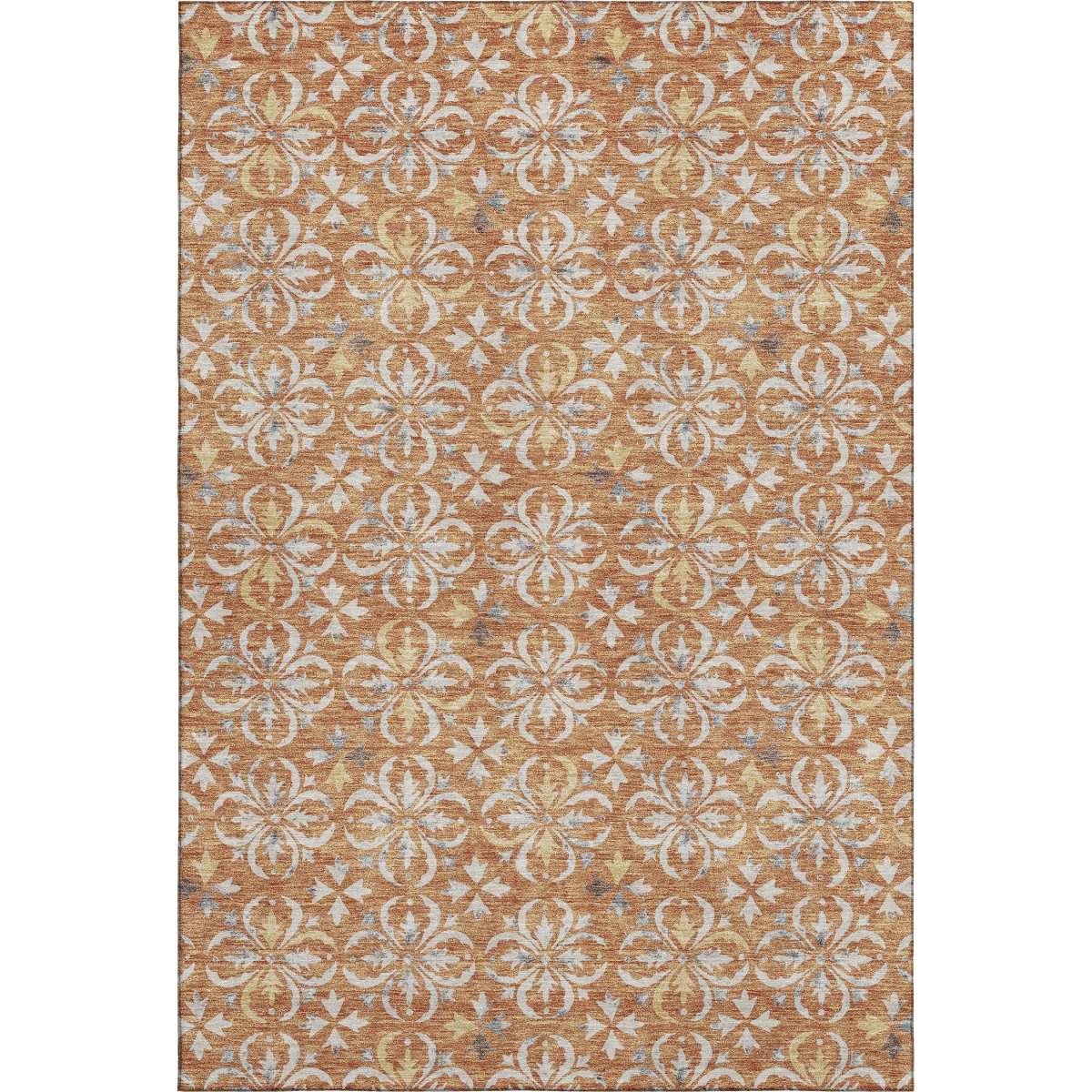 673920 9 x 12 ft. Copper & Beige Floral Transitional Washable Machine Made Rectangle Area Rug with UV Protection