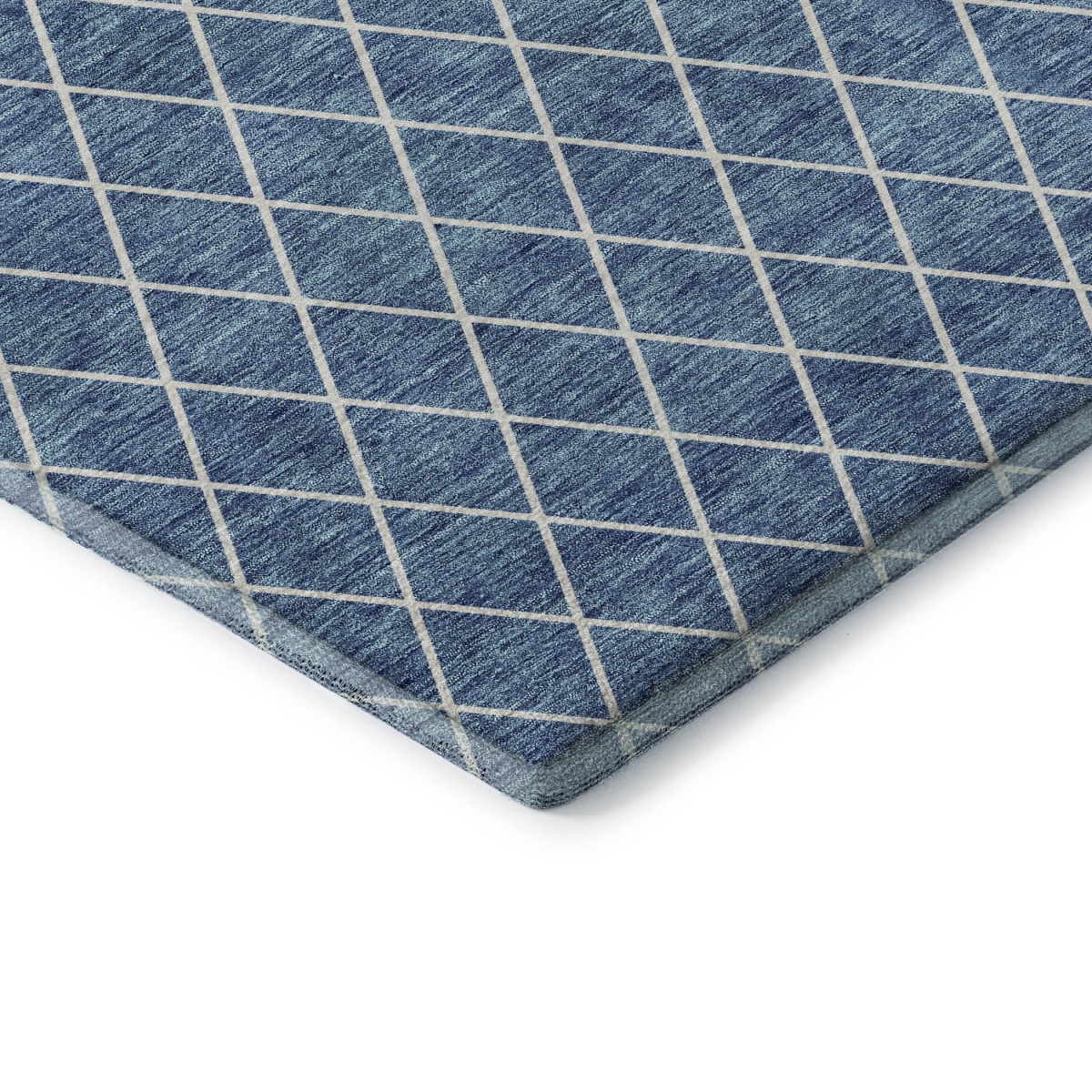 674073 5 x 8 ft. Denim Blue & Ivory Geometric Transitional Washable Machine Made Rectangle Area Rug with UV Protection