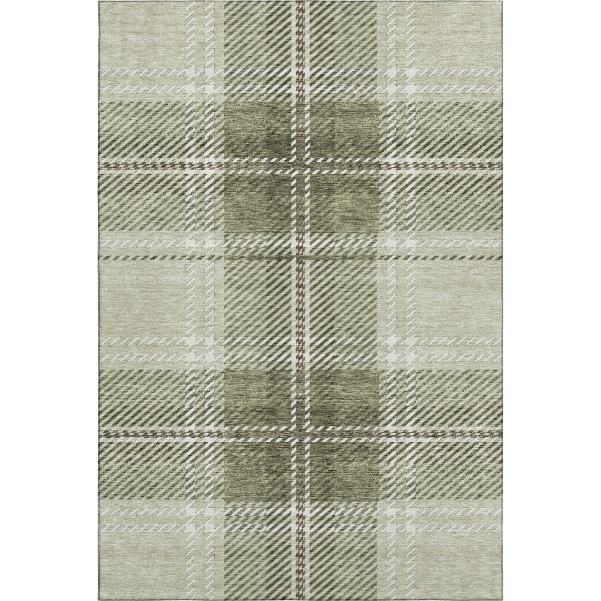 674285 8 x 10 ft. Artichoke Green & Ivory Plaid Transitional Washable Machine Made Rectangle Area Rug with UV Protection