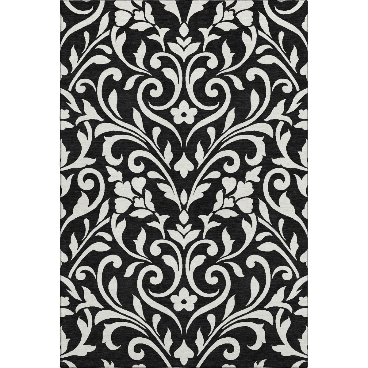 669586 8 x 10 ft. Black & Ivory Floral Transitional Washable Machine Made Rectangle Area Rug with UV Protection
