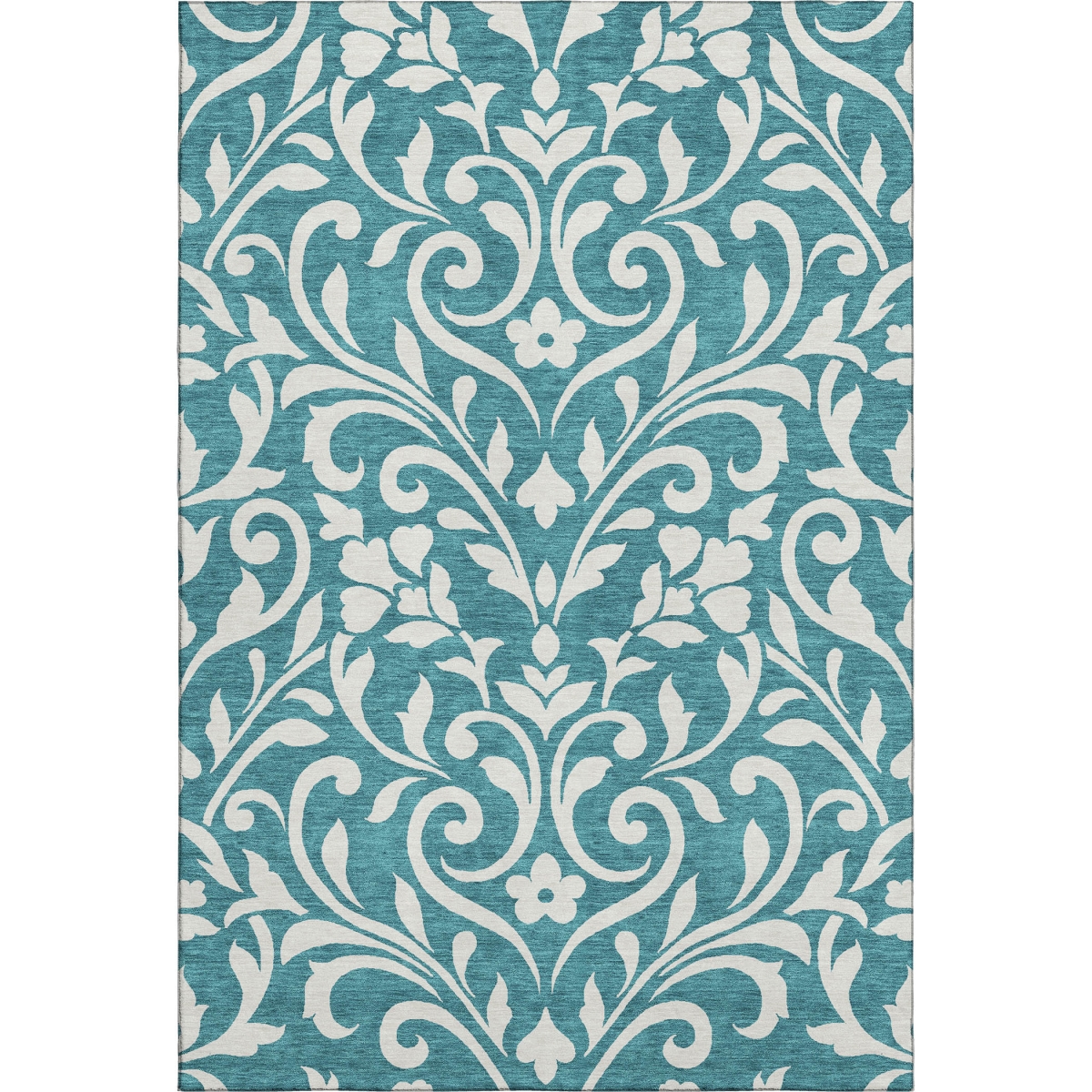 669665 9 x 12 ft. Teal & Ivory Floral Transitional Washable Machine Made Rectangle Area Rug with UV Protection