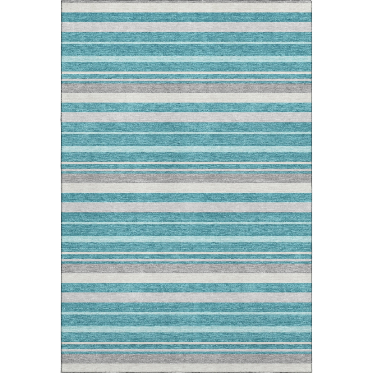 669927 5 x 8 ft. Teal Ivory & Gray Striped Transitional Washable Machine Made Rectangle Area Rug with UV Protection