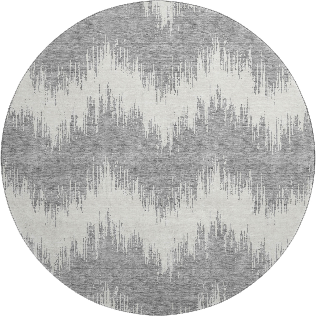 669952 8 ft. Gray & Ivory Chevron Transitional Washable Round Area Rug with UV Protection