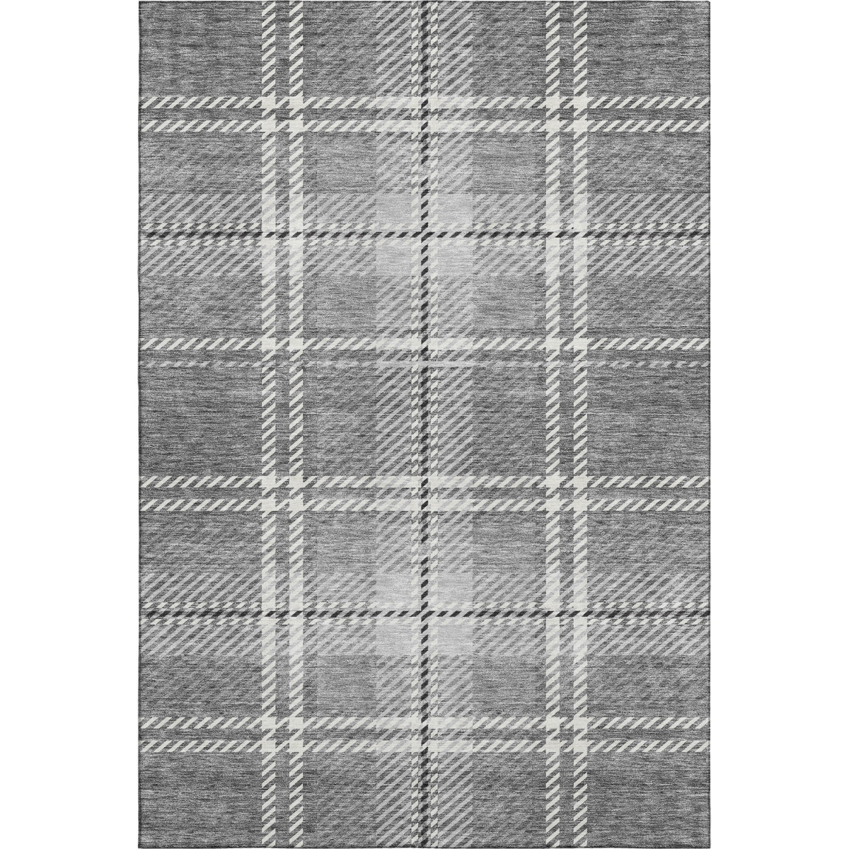 674317 10 x 14 ft. Gray & Ivory Plaid Transitional Washable Machine Made Rectangle Area Rug with UV Protection