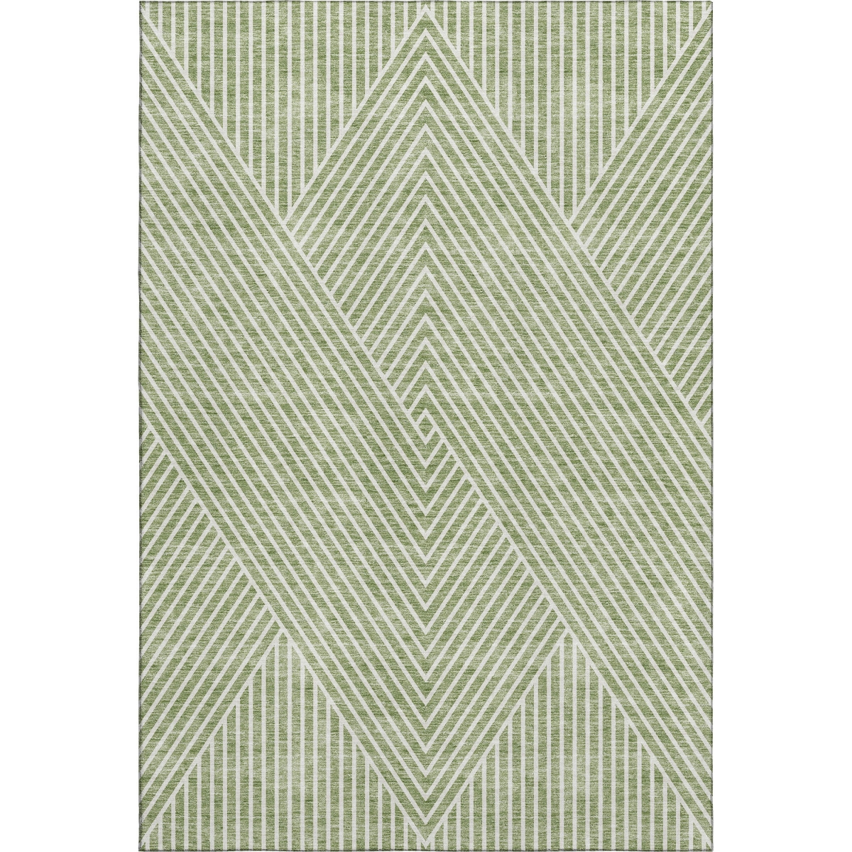 674618 5 x 8 ft. Artichoke Green & Ivory Geometric Transitional Washable Machine Made Rectangle Area Rug with UV Protection