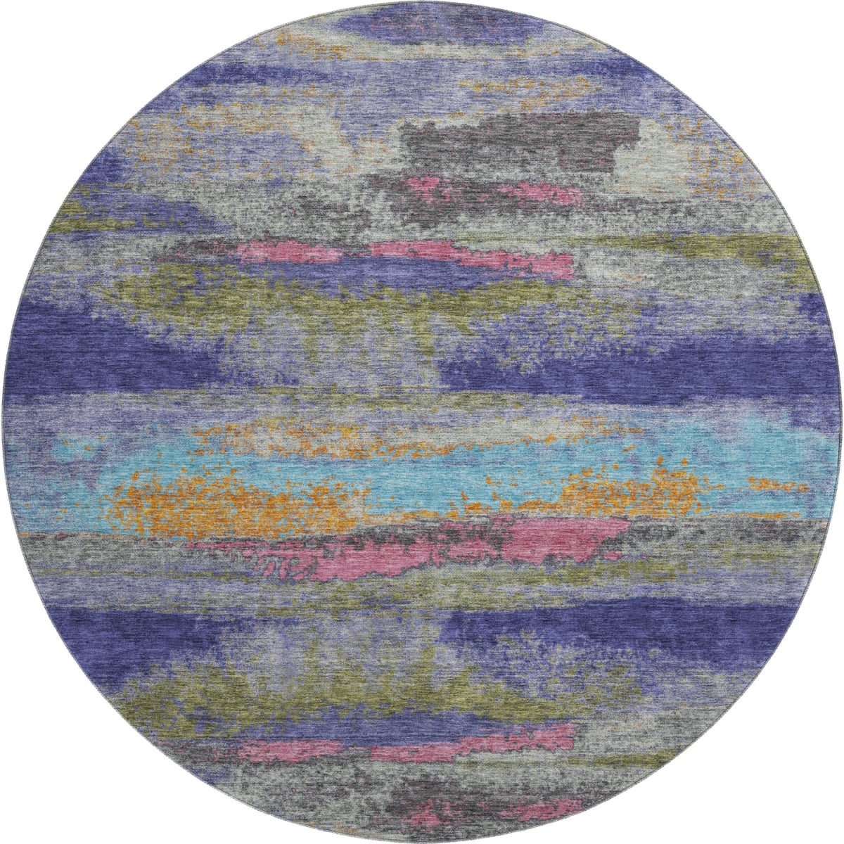 675015 8 ft. Lavender Pink & Orange Abstract Washable Round Area Rug with UV Protection