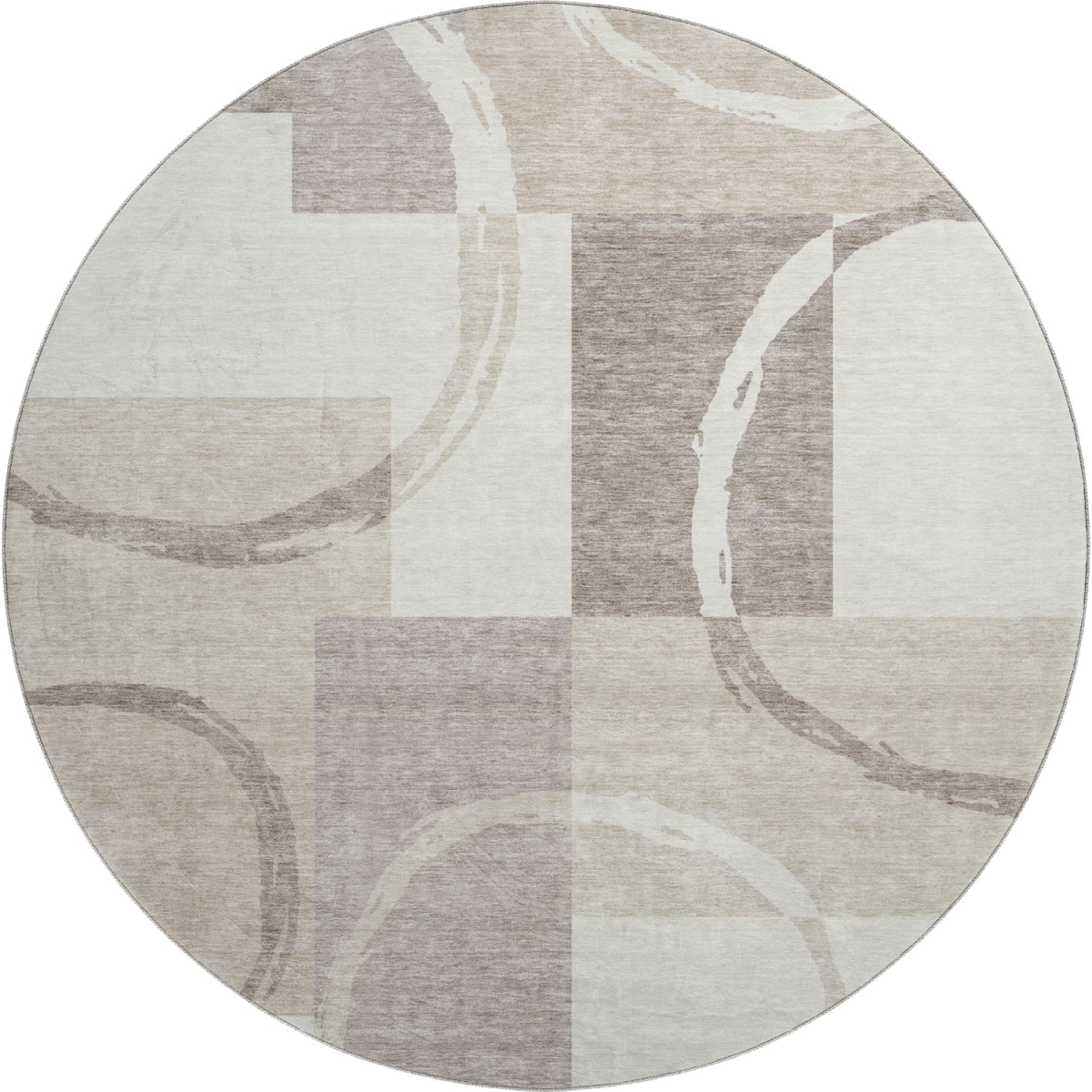675081 8 ft. Ivory Beige & Taupe Geometric Transitional Washable Round Area Rug with UV Protection
