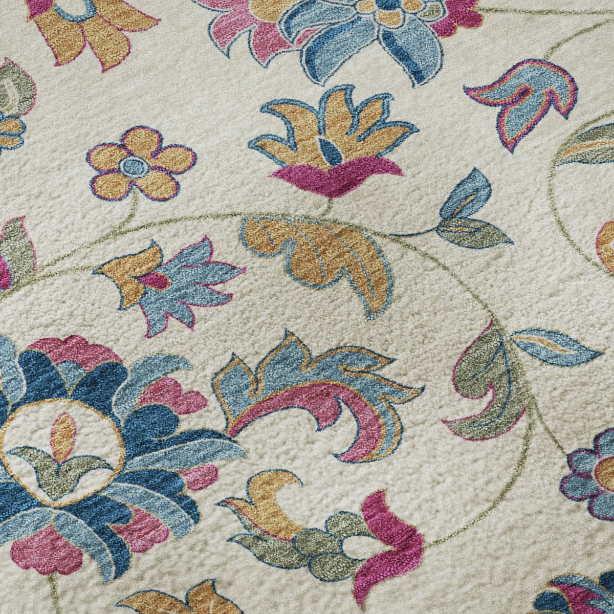 678986 8 x 10 ft. Linen Pink & Blue Floral Washable Machine Made Rectangle Area Rug with UV Protection