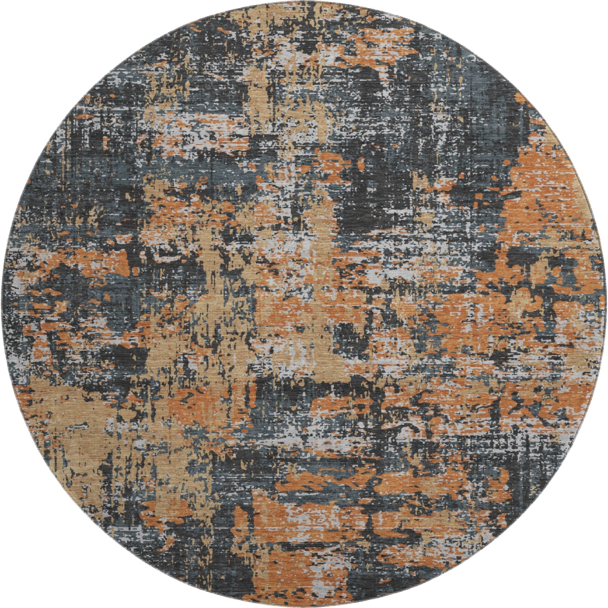 679105 8 ft. Charcoal Copper & Gray Abstract Washable Round Area Rug with UV Protection