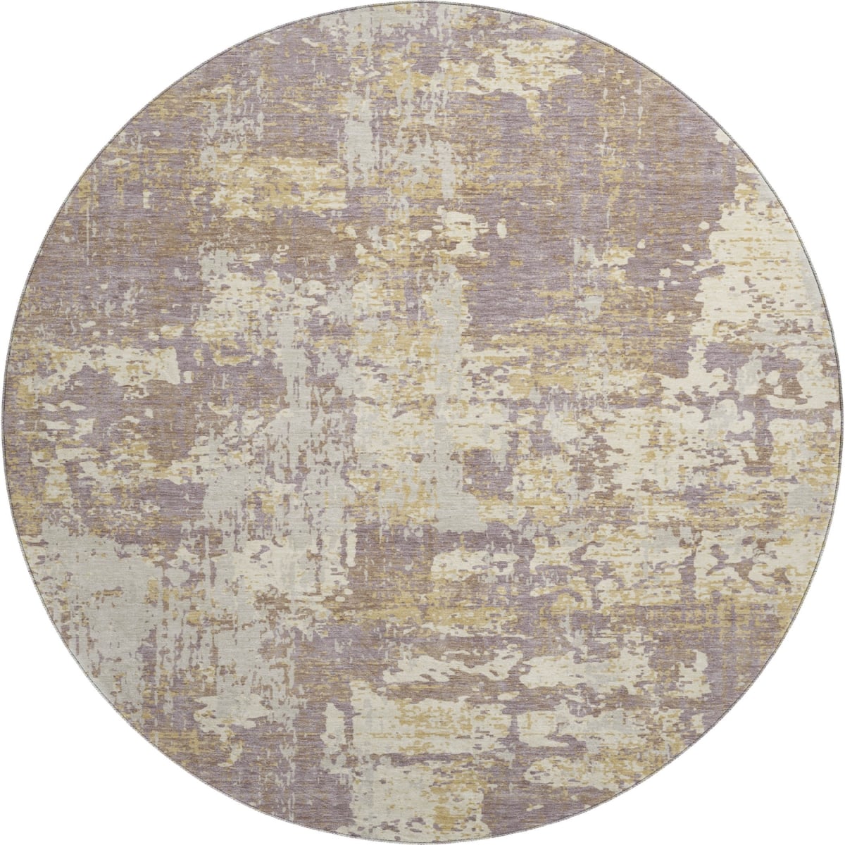 679141 8 ft. Lavender Gold & Ivory Abstract Washable Round Area Rug with UV Protection