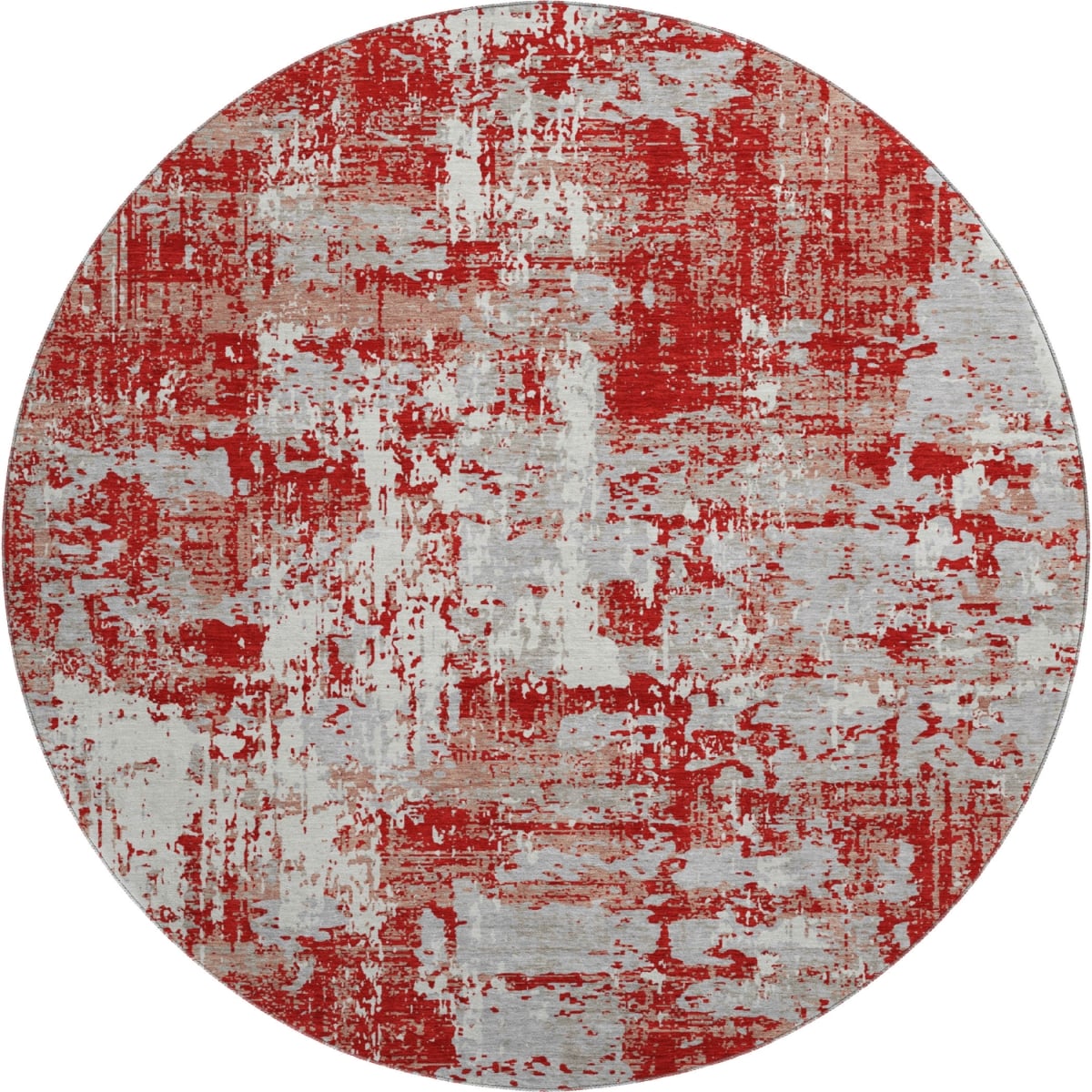 679153 8 ft. Red Gray & Ivory Abstract Washable Round Area Rug with UV Protection