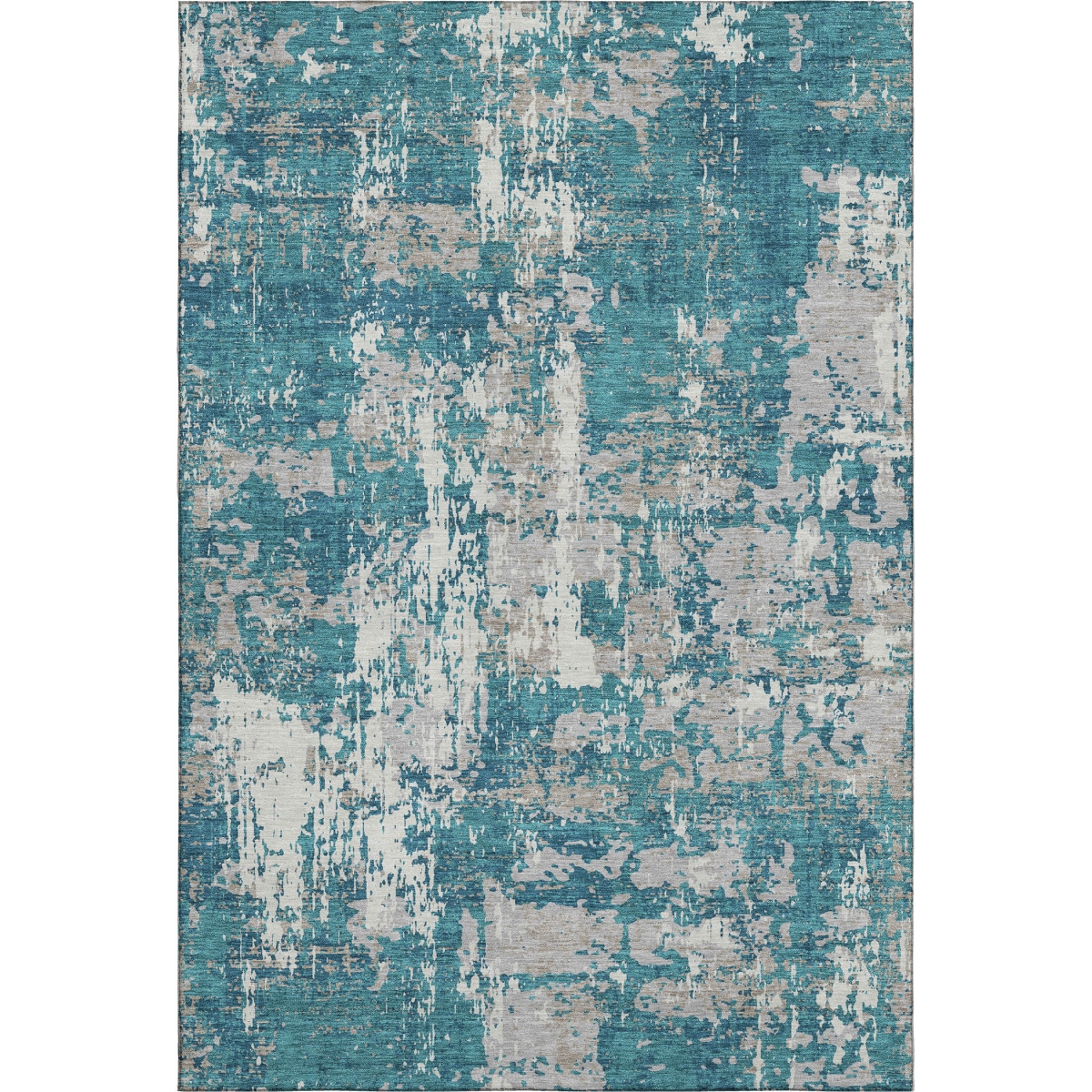 679162 10 x 14 ft. Teal, Gray & Ivory Abstract Transitional Washable Machine Made Rectangle Area Rug with UV Protection