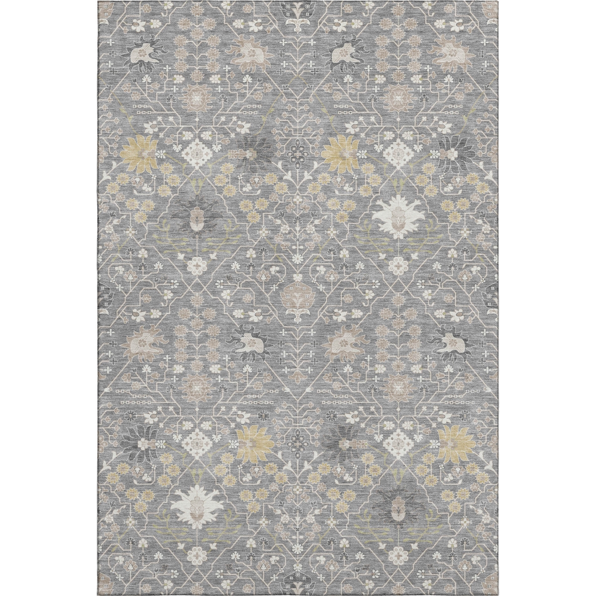 679206 5 x 8 ft. Gray, Ivory & Beige Oriental Washable Machine Made Rectangle Area Rug with UV Protection
