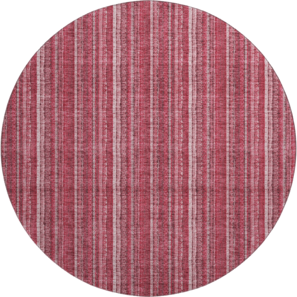 677570 8 ft. Pink & Ivory Striped Transitional Washable Round Area Rug with UV Protection